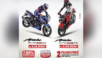 TVS Apache RTR Series Offer: 2 Years of Free Service, Spare Parts, and Lifetime Warranty!