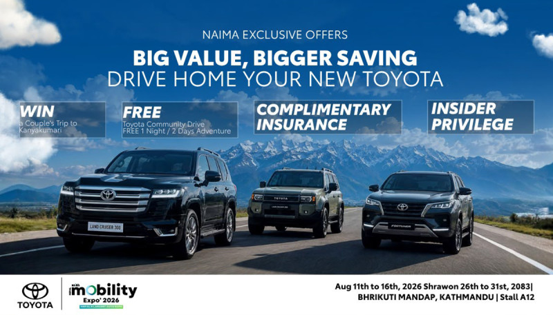 Toyota Nepal Offers Up to Rs 21 Lakh Discount at NAIMA Auto Show 2026, Two New Models to Debut